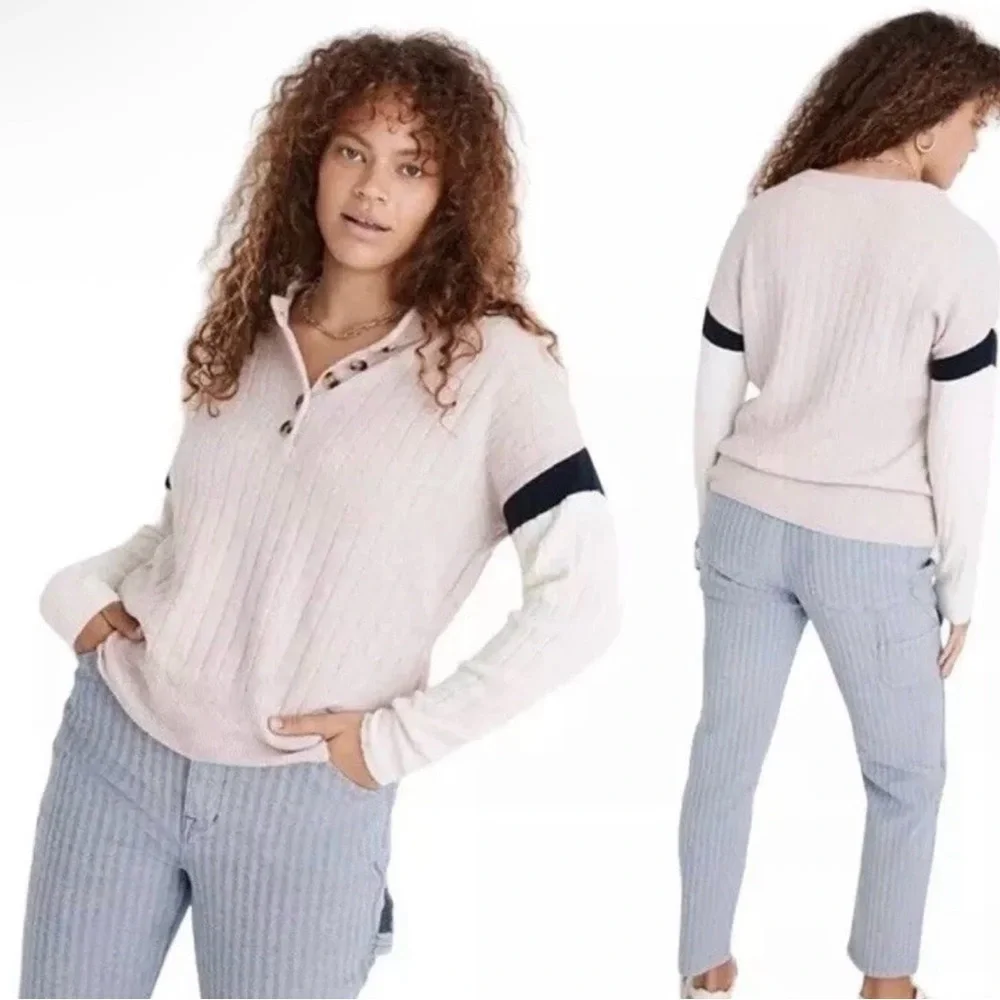 Madewell Size M Striped Bowden Henley Sweater in Coziest Yarn